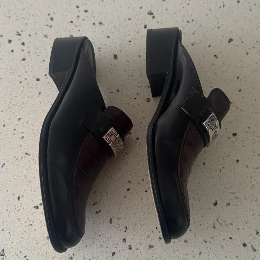 Brighton DEEDEE VINTAGE Black Brown Leather Mules Loafers Made in Italy Size 7.5